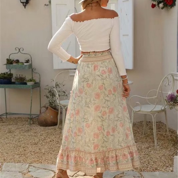Boho Hippie Gypsy Floral High Low Maxi Skirt - Picture 2 of 4